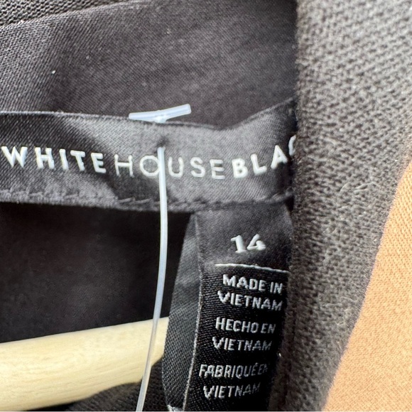 🆕 White House Black Market mock neck Tan and Black Asymmetrical Dress sz 14 NWT - Picture 11 of 12